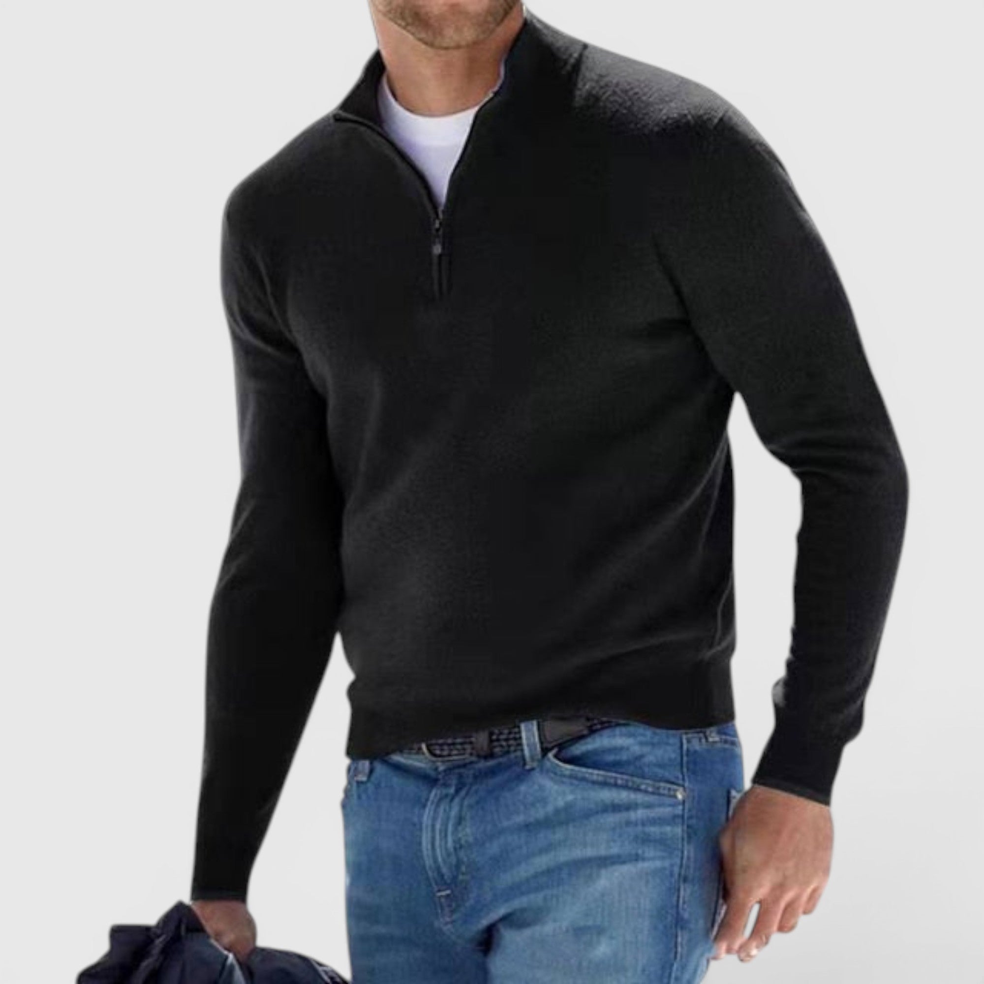 Miles | Men's Soft Knit Polo Quarter Zip Sweater - Comfortable Pullover