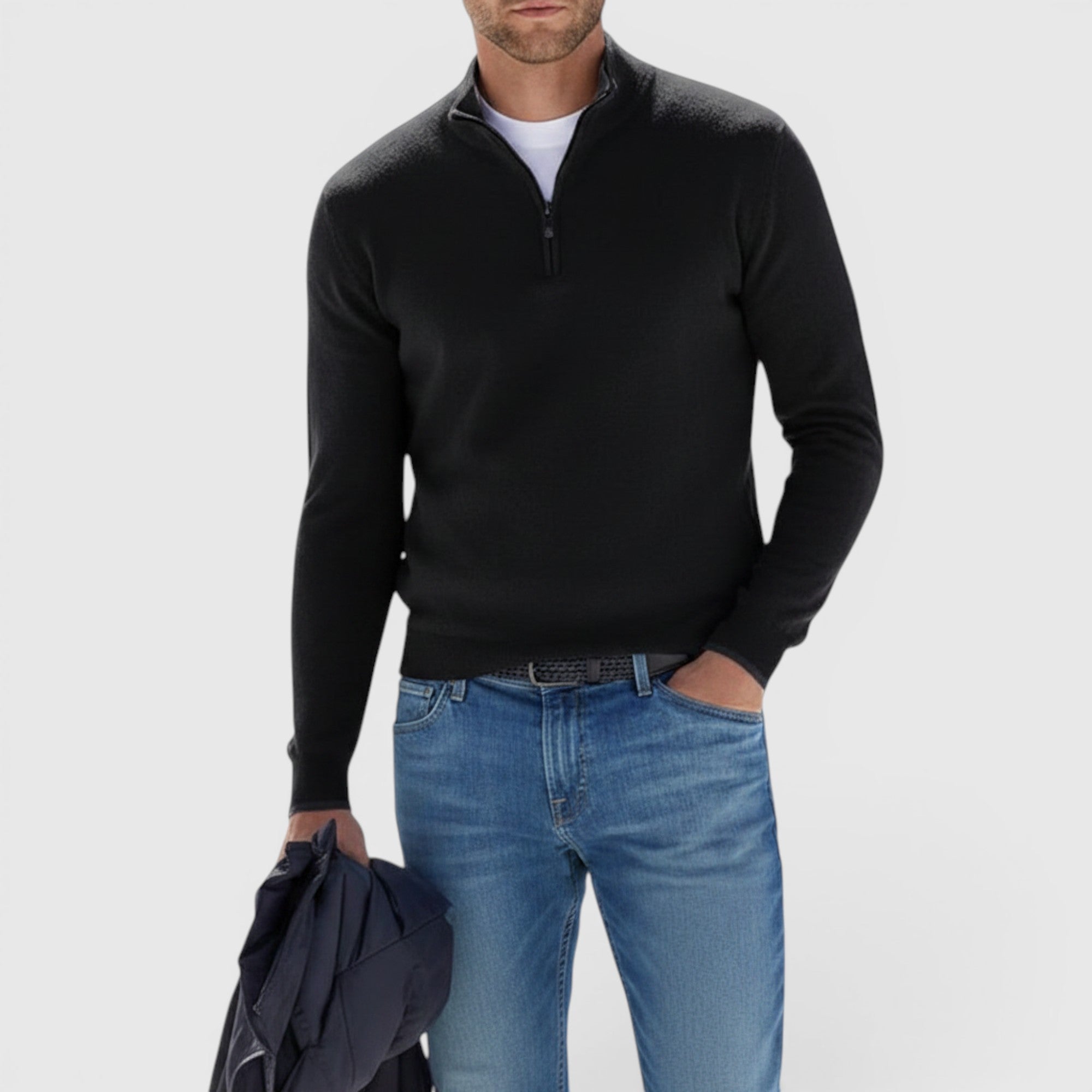 Ellmont London | Men's Soft Knit Polo Quarter Zip Sweater - Comfortable Pullover