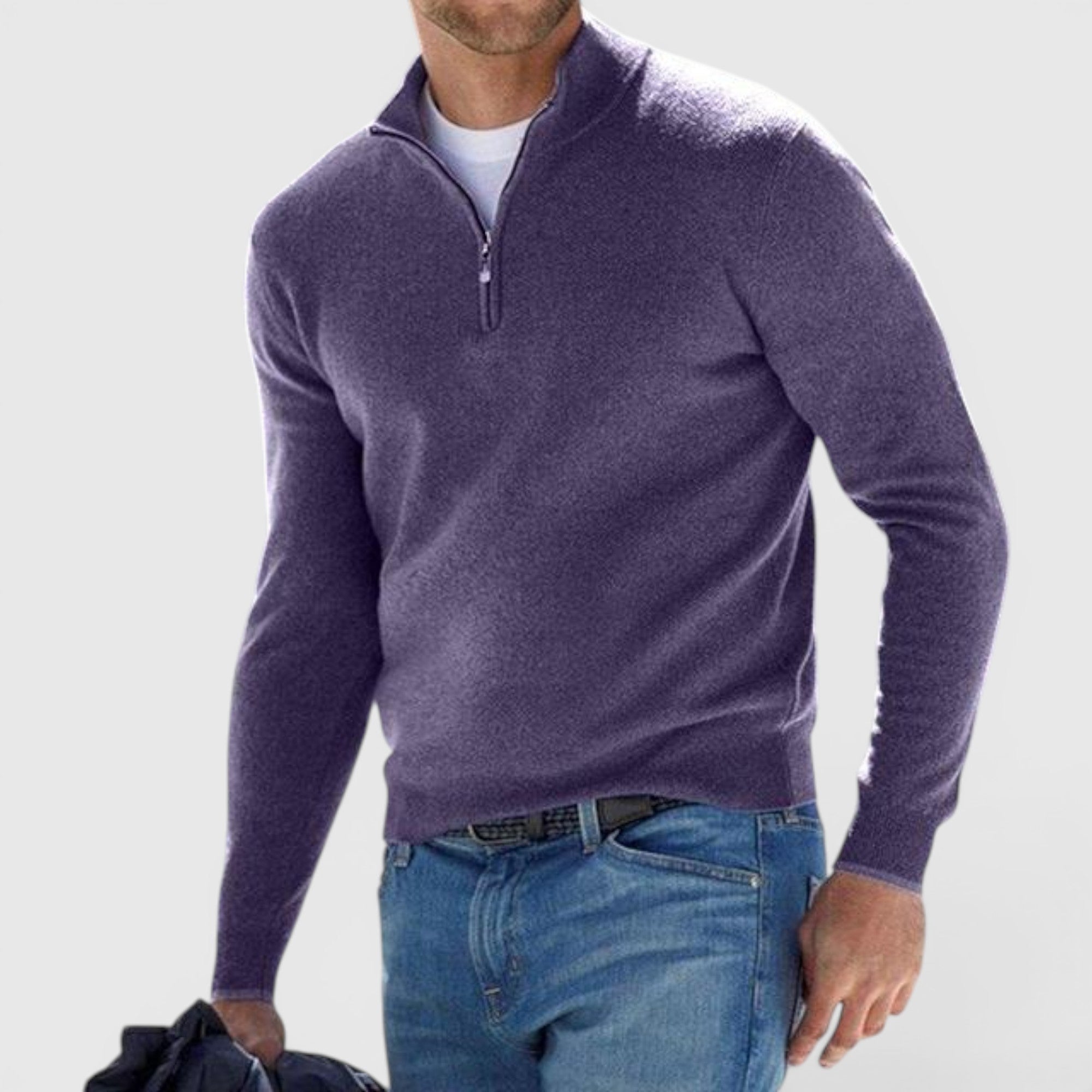 Miles | Men's Soft Knit Polo Quarter Zip Sweater - Comfortable Pullover
