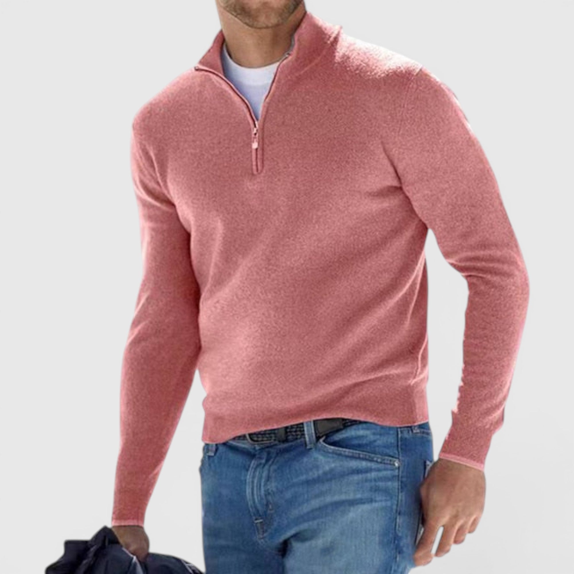 Ellmont London | Men's Soft Knit Polo Quarter Zip Sweater - Comfortable Pullover