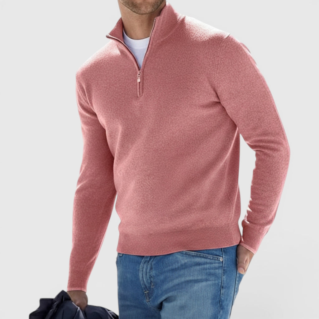 Ellmont London | Men's Soft Knit Polo Quarter Zip Sweater - Comfortable Pullover
