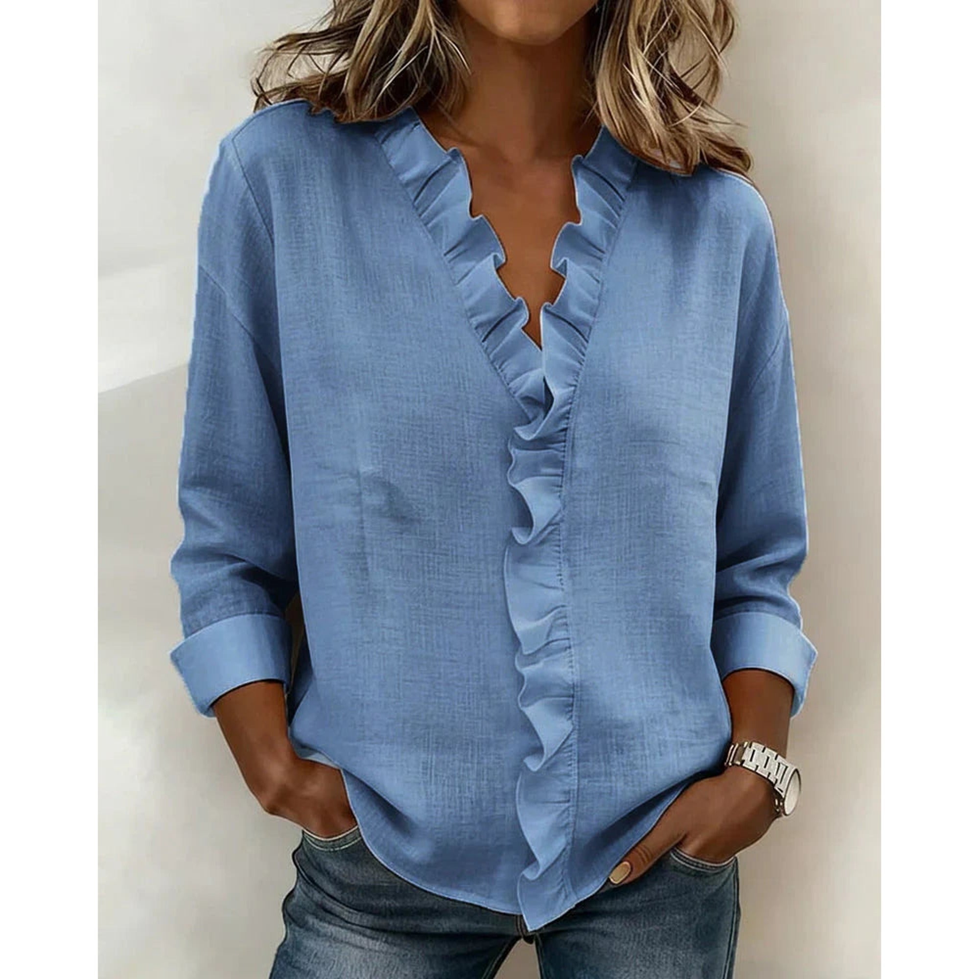Sofia | Lightweight V-Neck Blouse - Blue