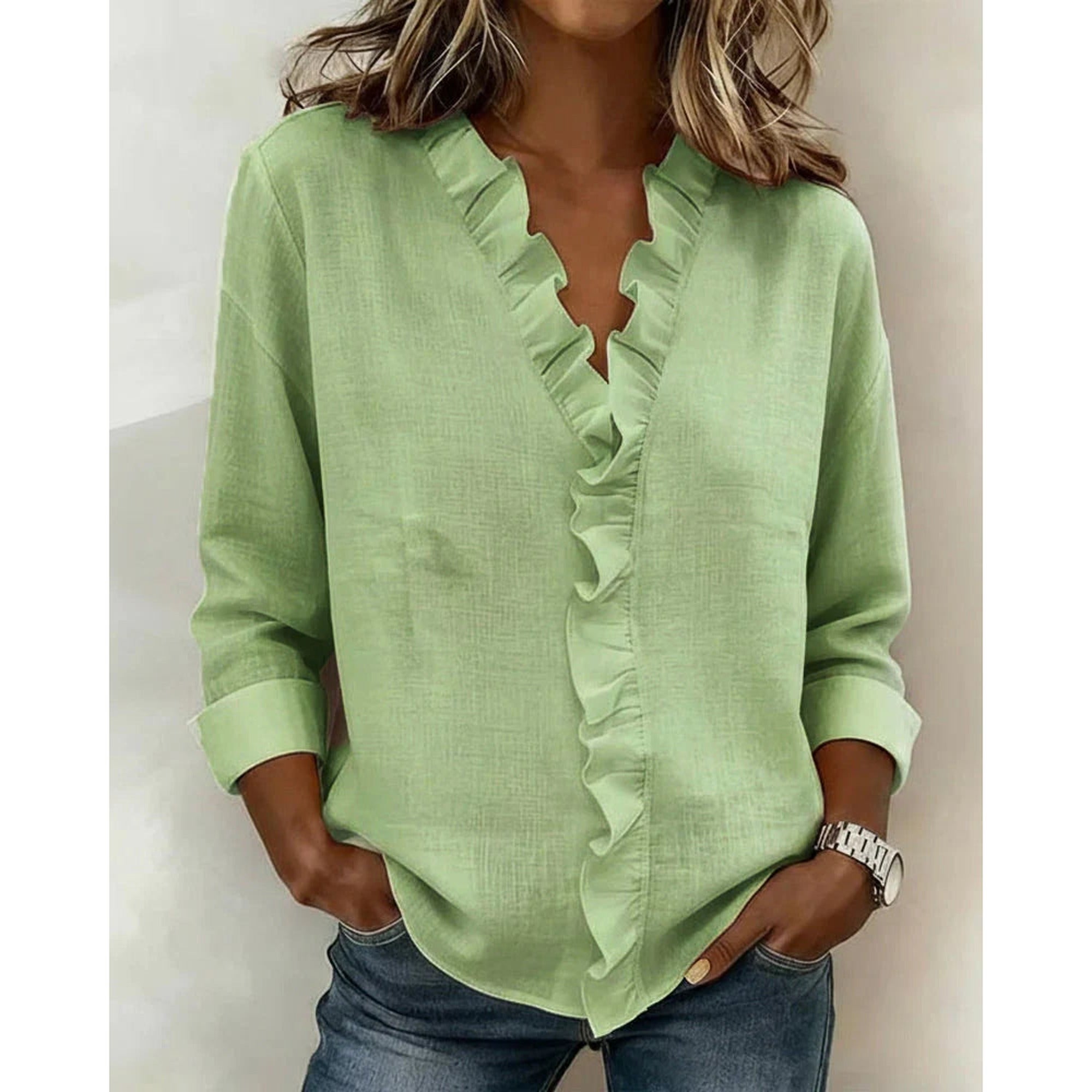 Sofia | Lightweight V-Neck Blouse - Green
