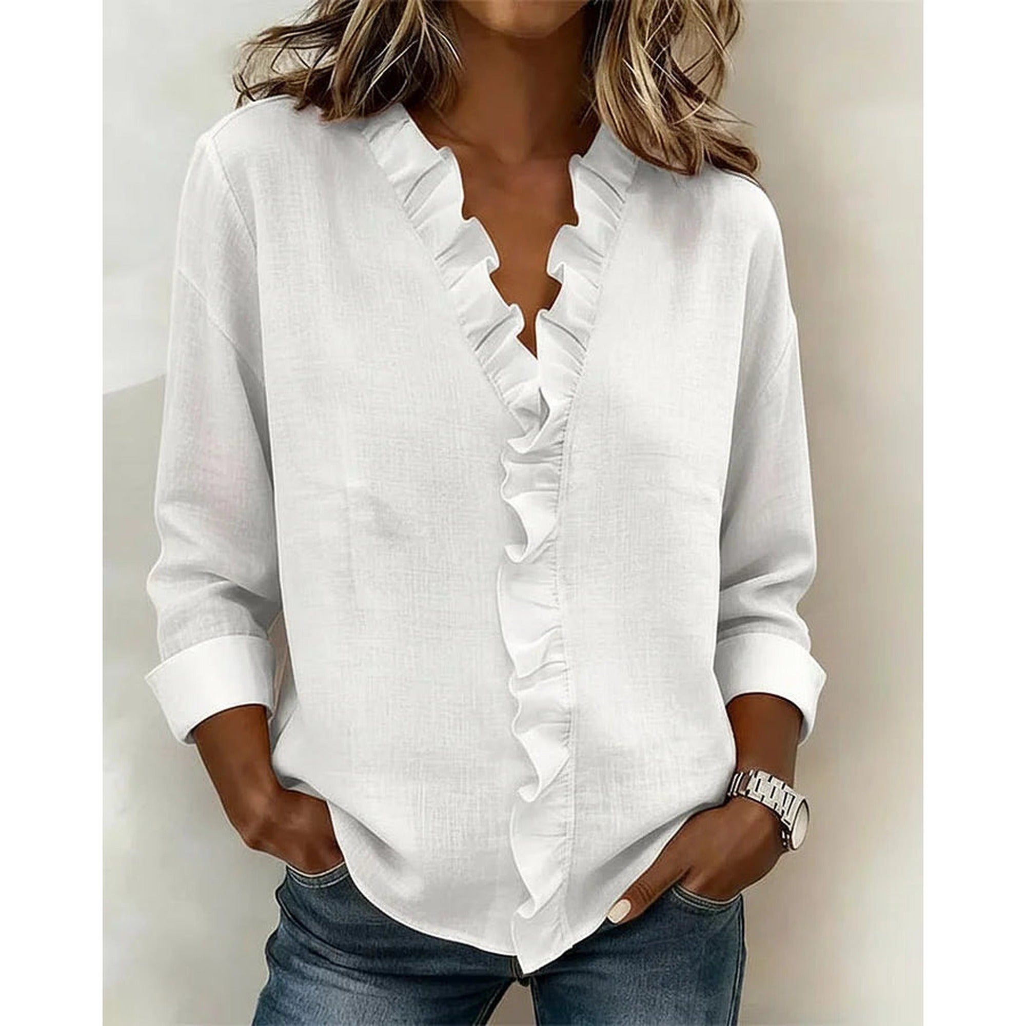 Sofia | Lightweight V-Neck Blouse - White