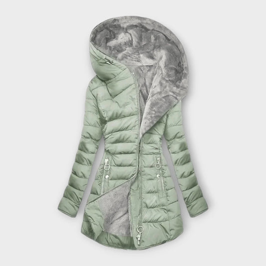 Women's Quilted Puffer Coat with Faux Fur Lined Hood