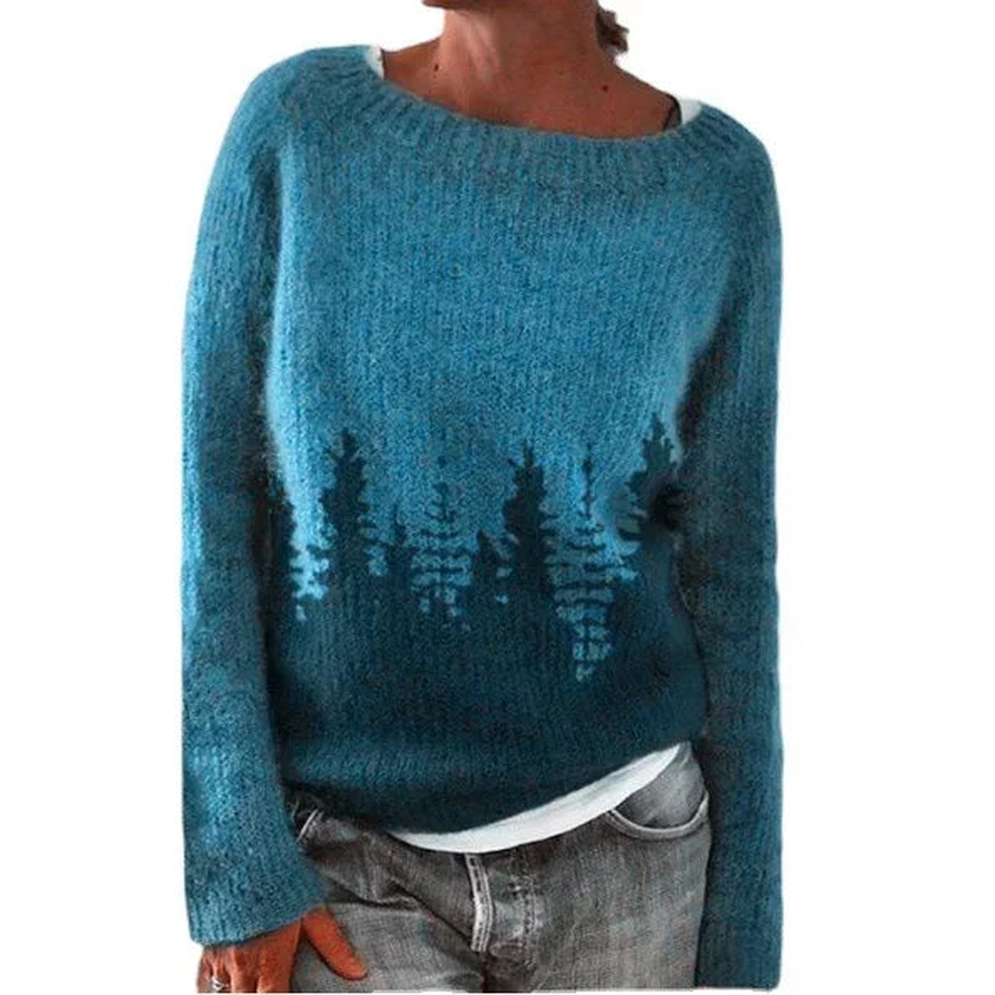 Iris | Crew Neck Fair Isle Sweater for Women - Blue Silhouette