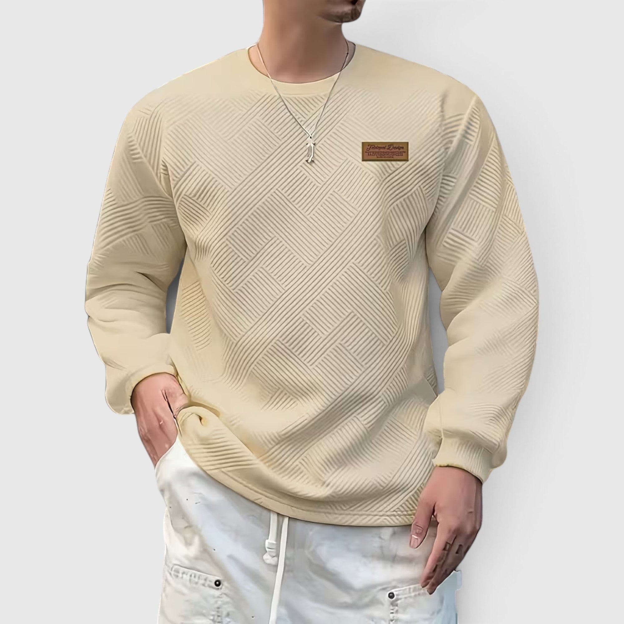 Nathan | Men's Casual Jacquard Sweatshirt – Long Sleeve Crew Neck Sweater