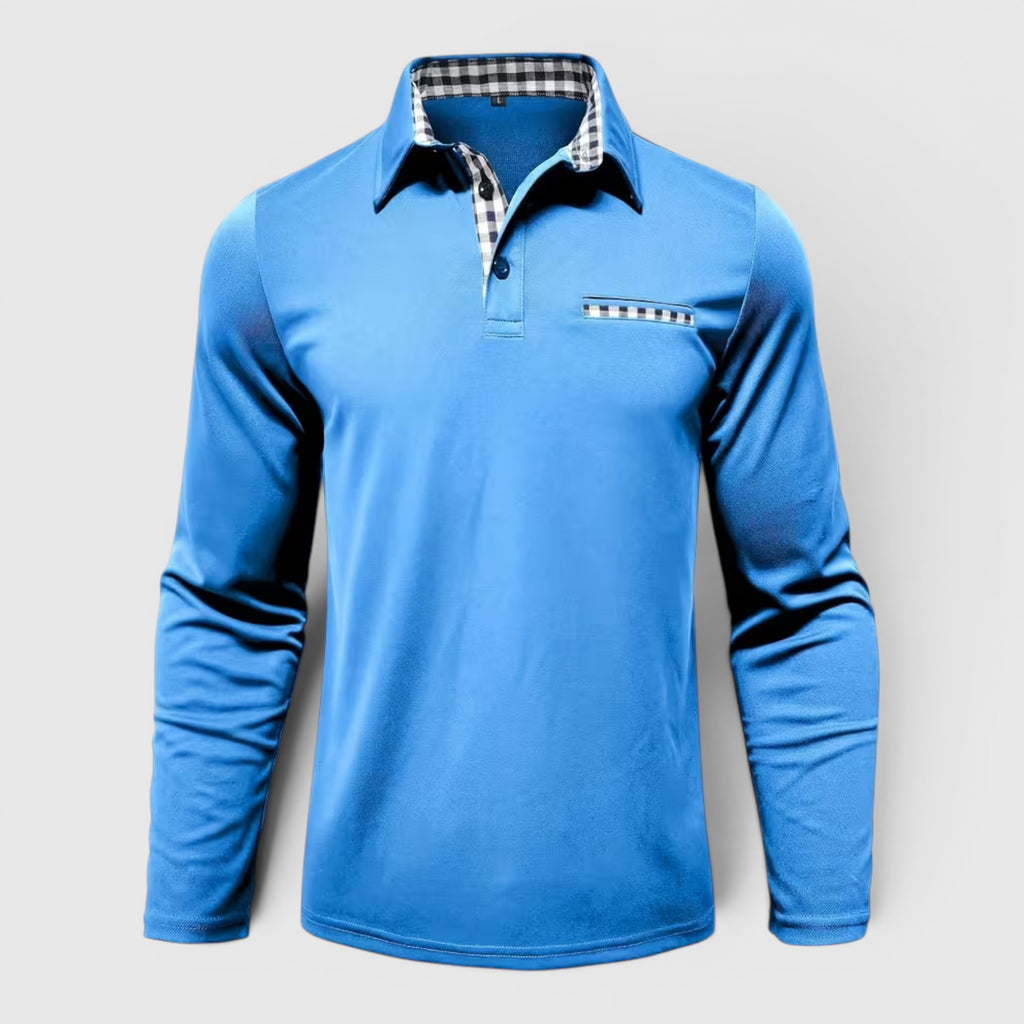 Ellmont London | Men's Polo Longsleeve V-Neck Sweater Quick-Dry Plaid Shirt