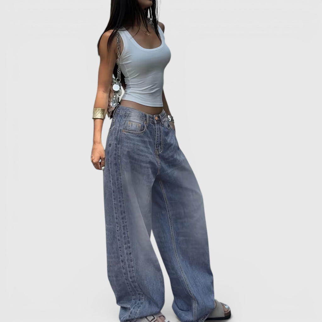 Ellmont London | Women's Oversized Baggy Jeans Straight Leg Casual Floor Length Pants