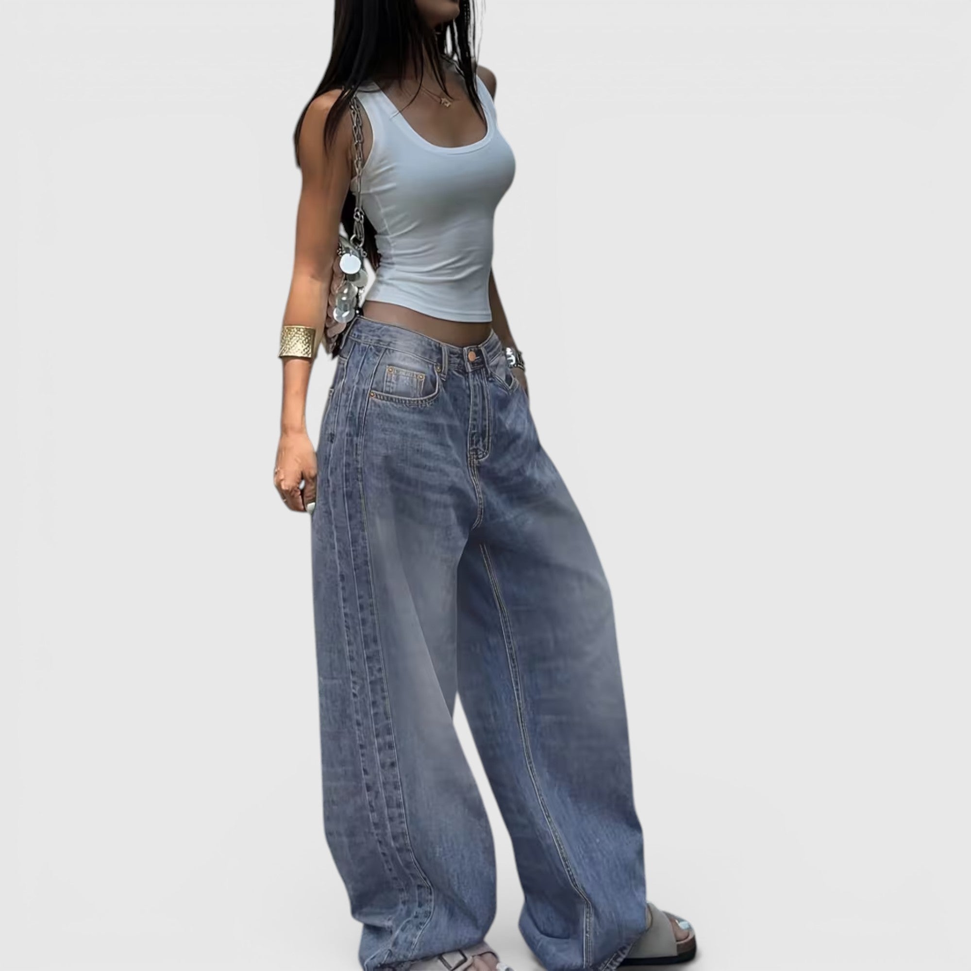 Ellmont London | Women's Oversized Baggy Jeans Straight Leg Casual Floor Length Pants