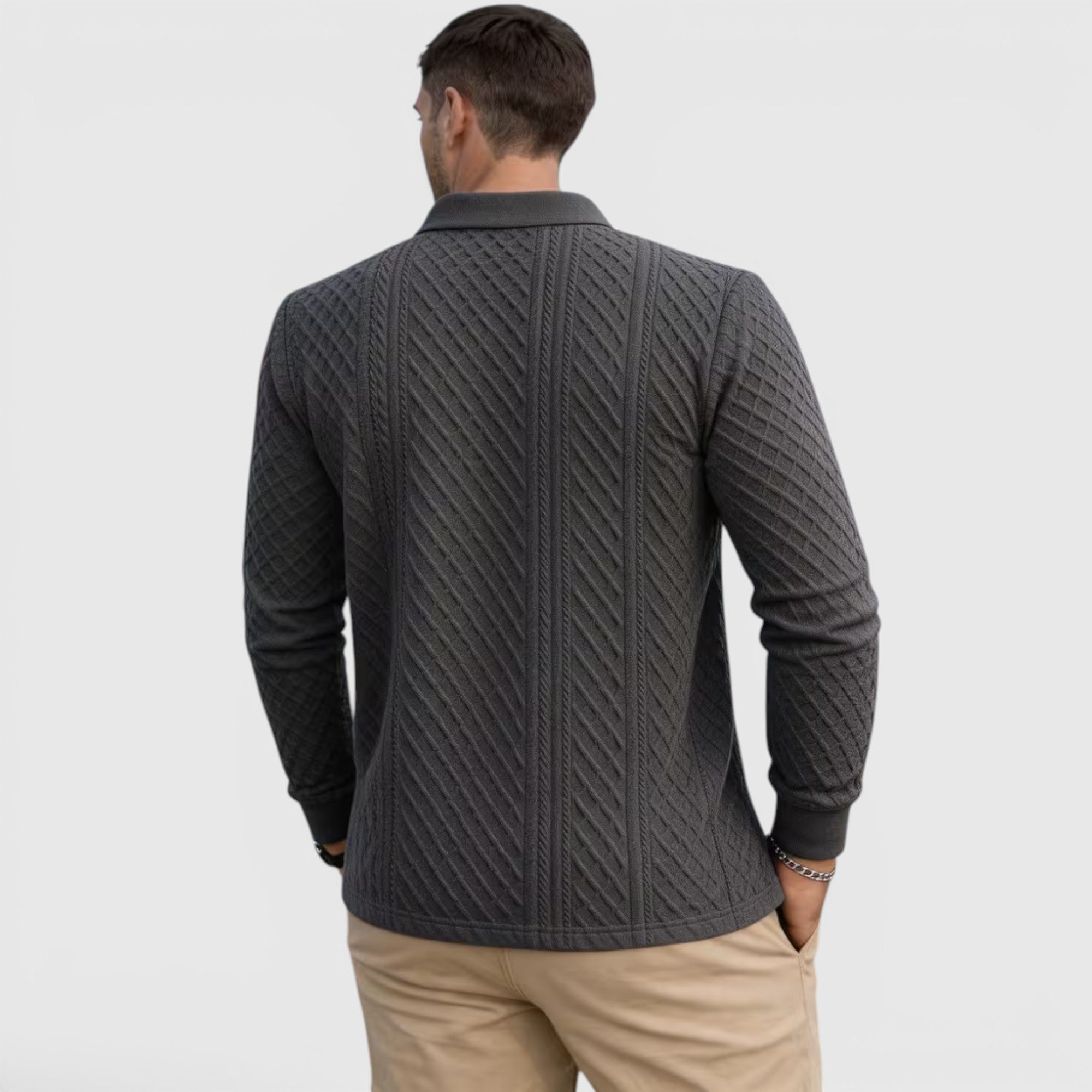 Karl | Men's Long Sleeve Jacquard Polo Shirt Crewneck Sweater Look