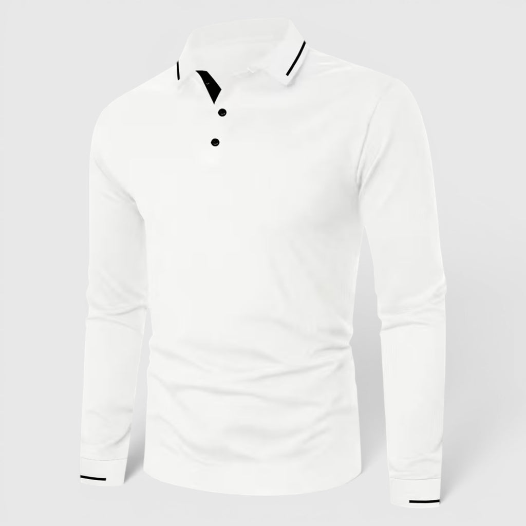 Isaac | Men's Casual Polo Shirt Long Sleeve Rib-Knit Everyday Wear