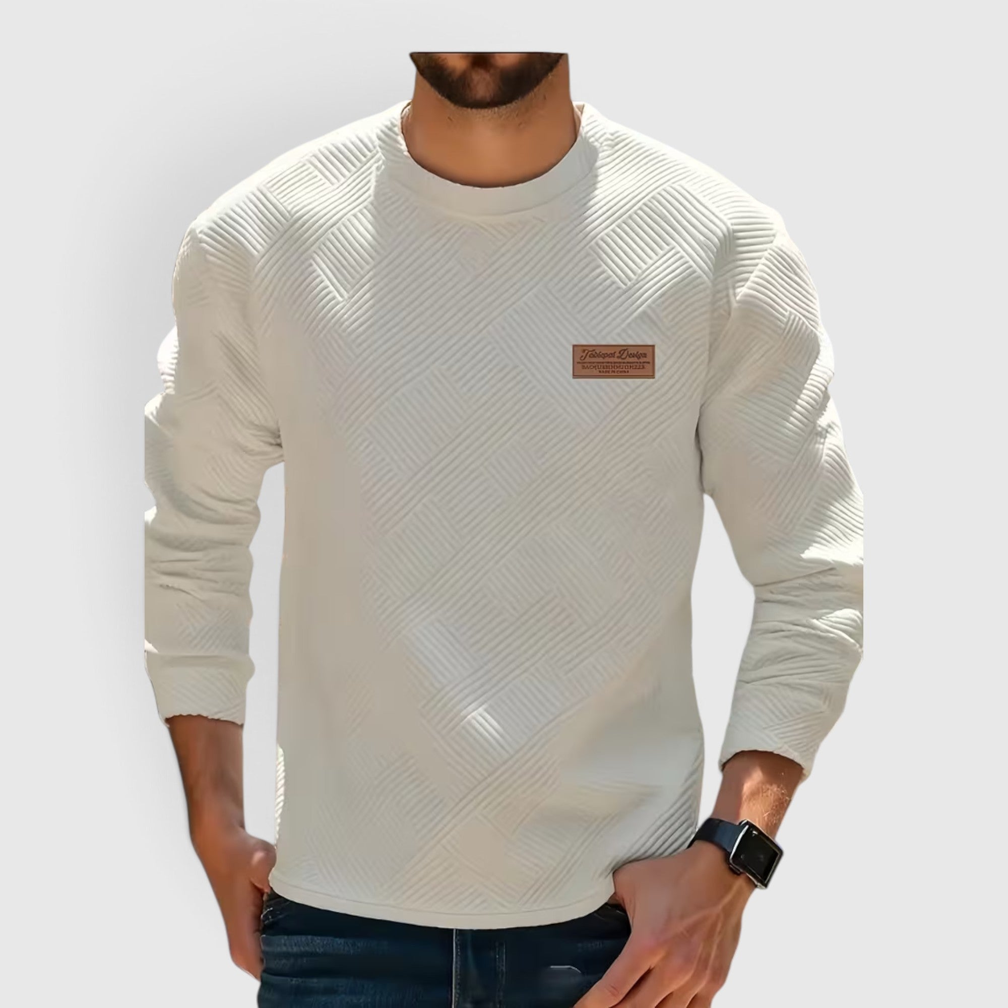 Nathan | Men's Casual Jacquard Sweatshirt – Long Sleeve Crew Neck Sweater