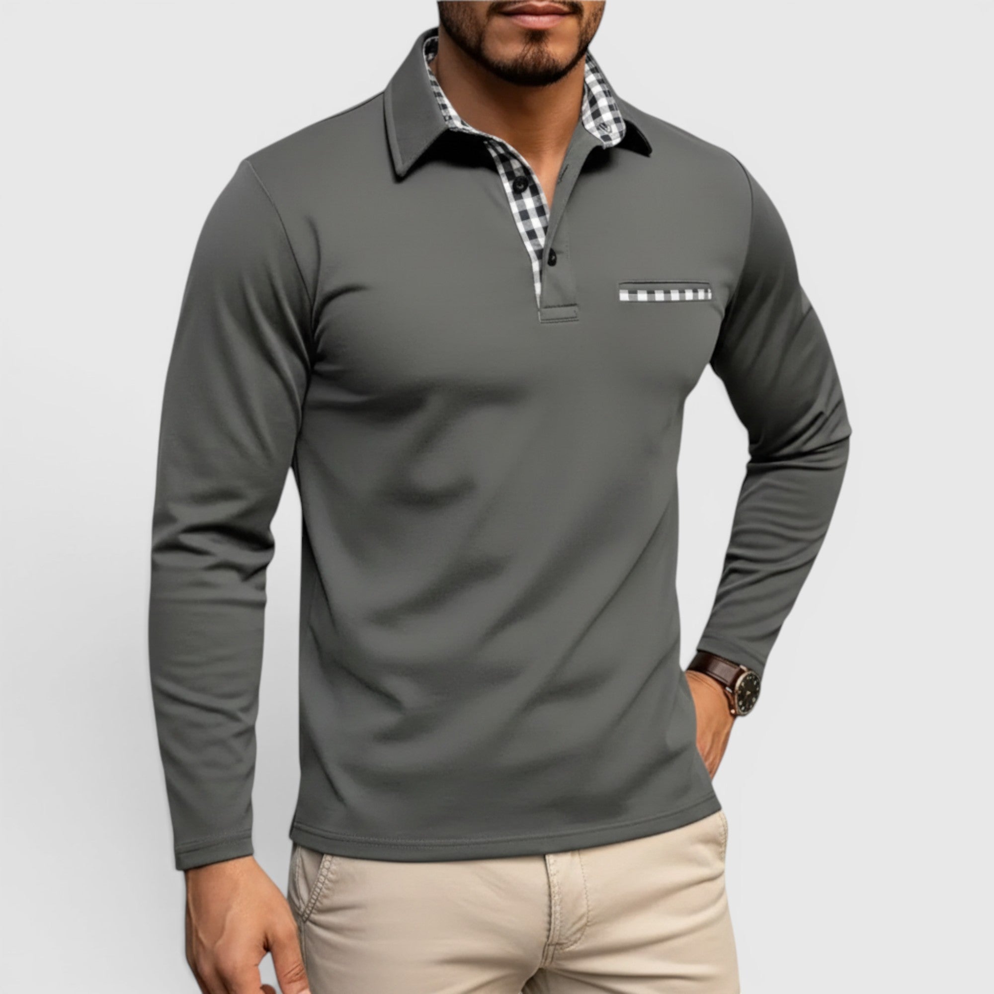Ellmont London | Men's Breathable Cotton Blend Button Up Longsleeve Polo