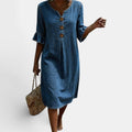 Ellmont London | Women's Casual Denim Midi Dress with Button Front