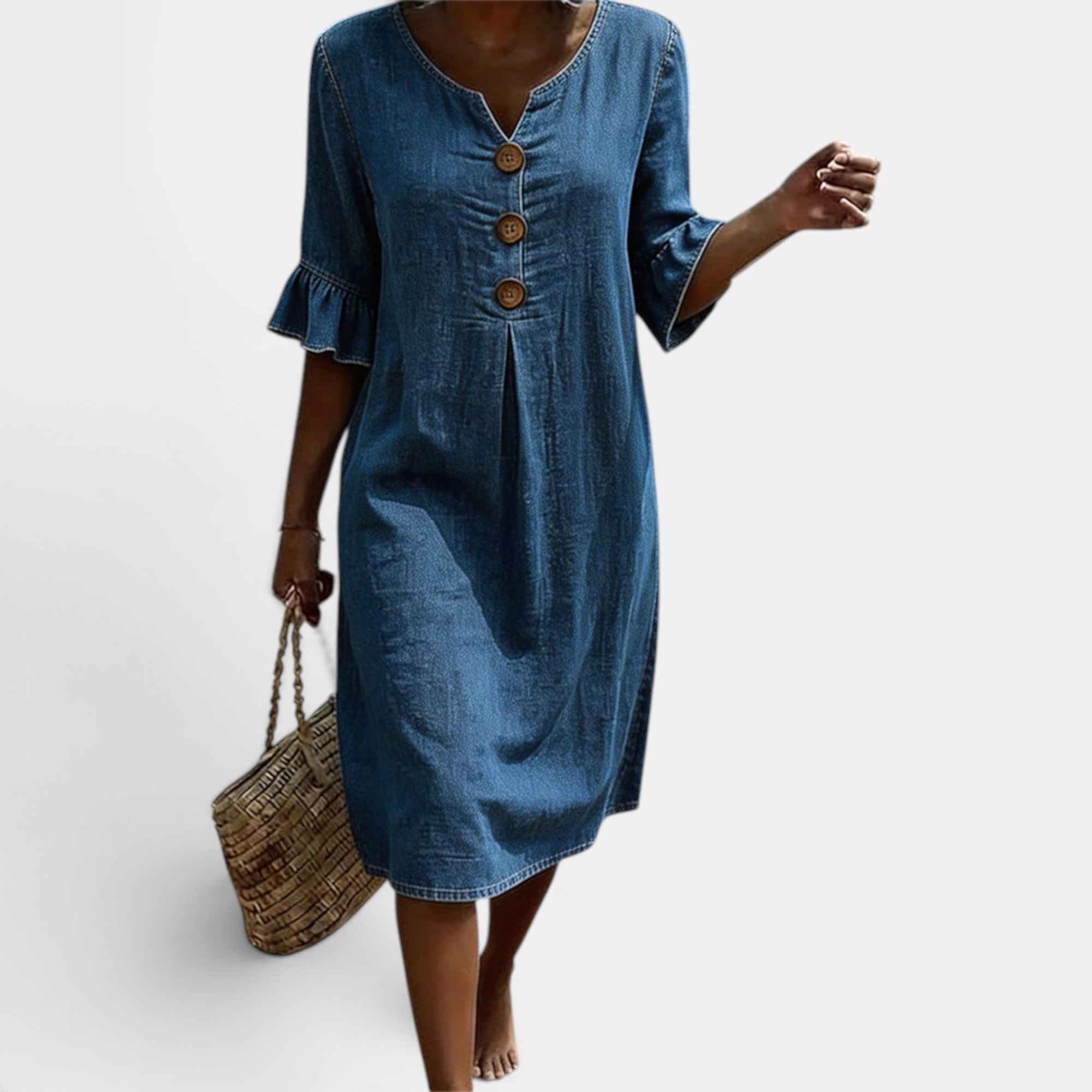 Ellmont London | Women's Casual Denim Midi Dress with Button Front