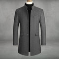 Ryan | Men's Slim-Fit Wool Blend Overcoat Long Mens Wool Coat Standing Collar - Gray