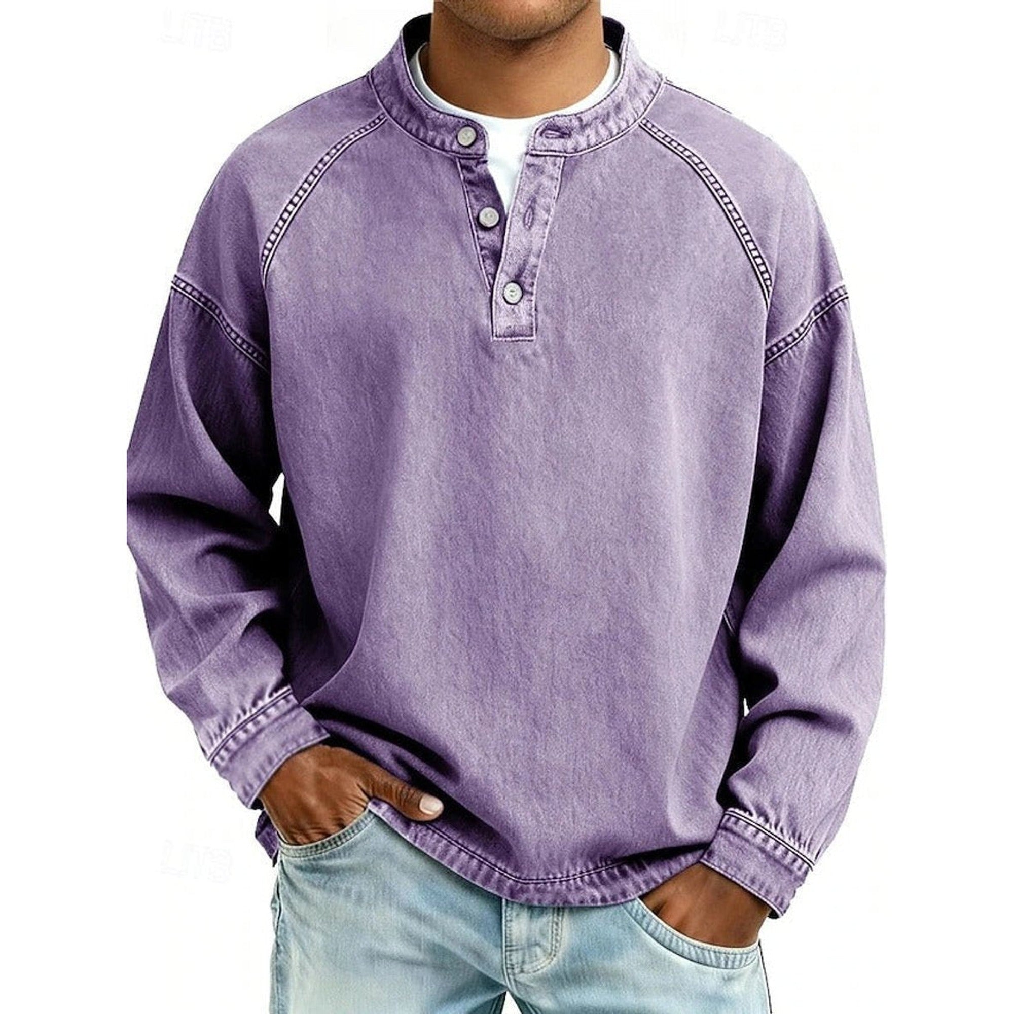 Lewis | Men's Vintage Washed Henley Pullover Mens Knit Sweater Long Sleeve - Purple