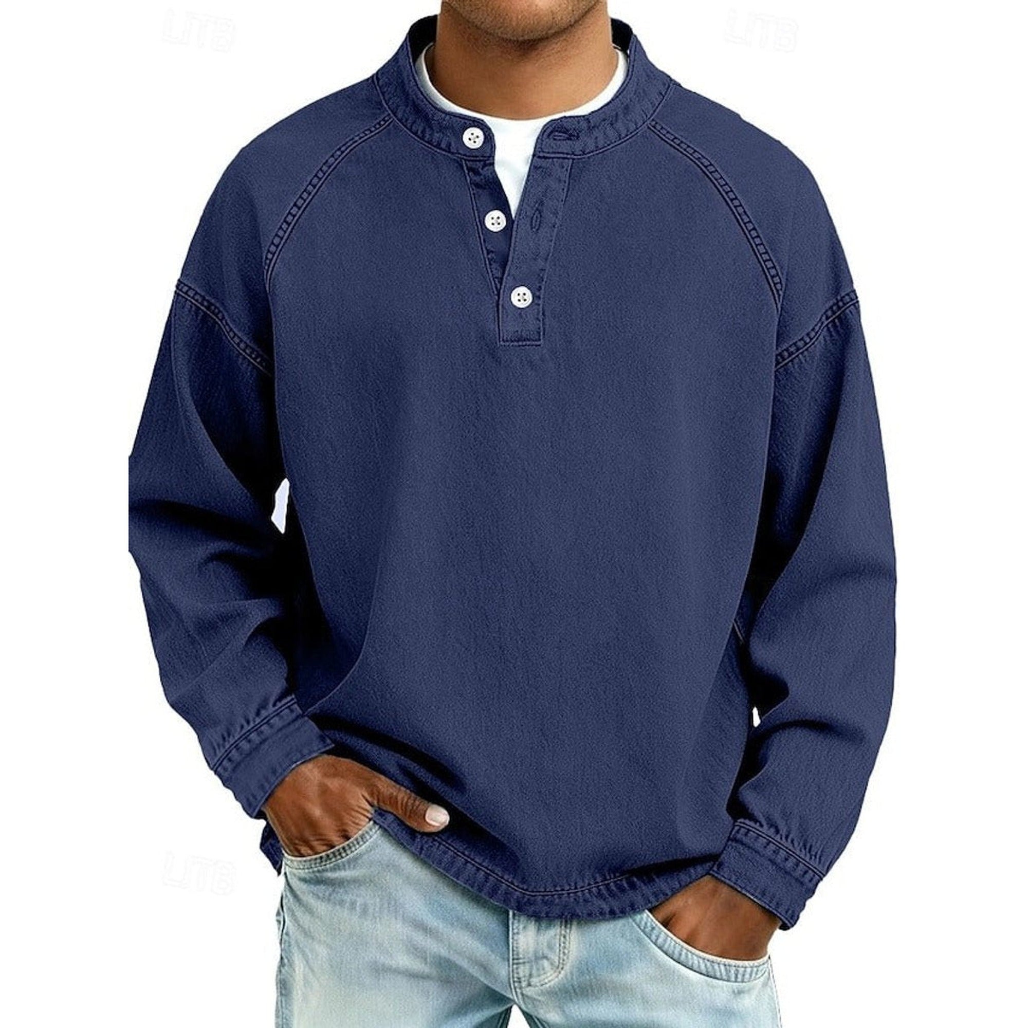 Lewis | Men's Vintage Washed Henley Pullover Mens Knit Sweater Long Sleeve - Royal Blue