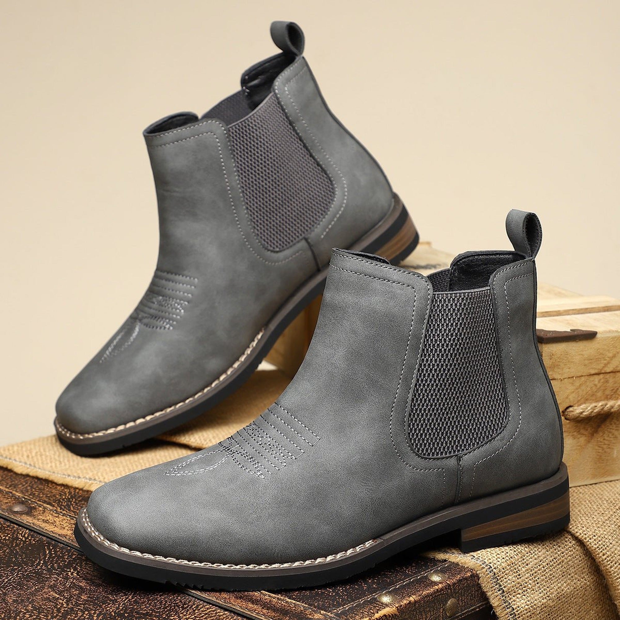 Theo 2 | Men's Western-Style Chelsea Slip-On Ankle Boots - Charcoal