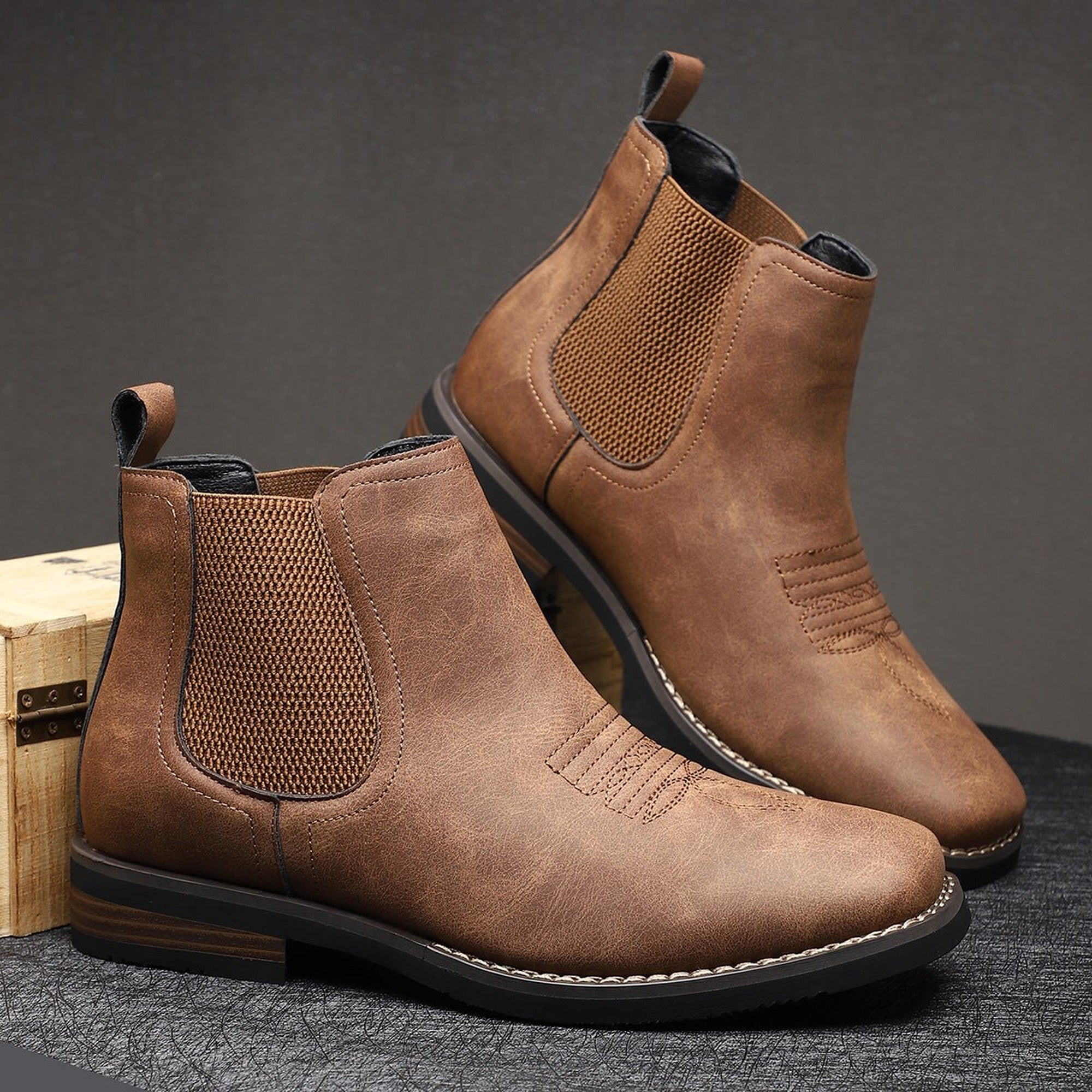 Theo 2 | Men's Western-Style Chelsea Slip-On Ankle Boots - Chestnut Brown