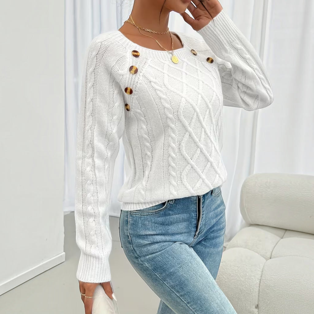 Ellmont London | Women's Soft Knit Sweater Pullover with Button Detail