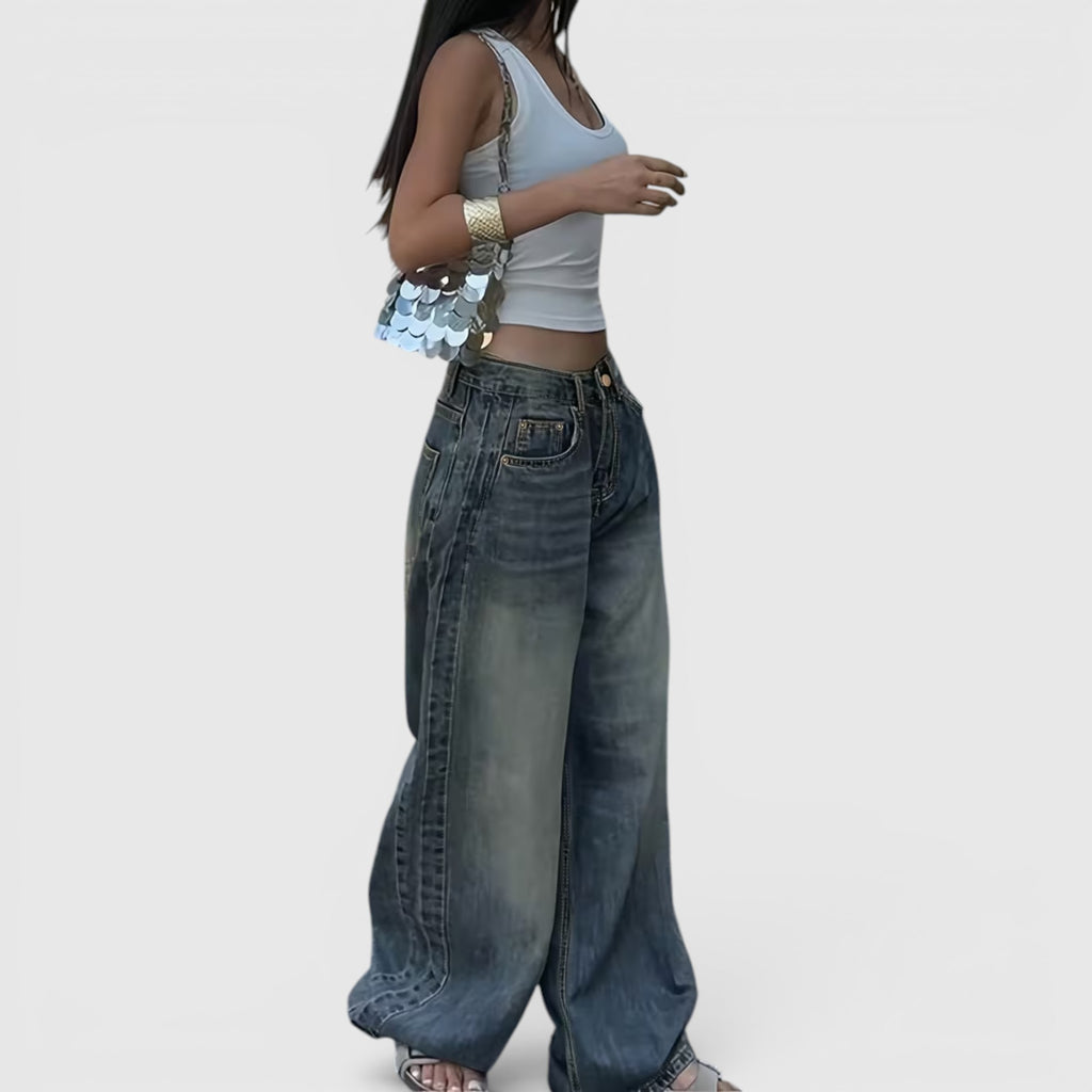 Ellmont London | Women's Oversized Baggy Jeans Straight Leg Casual Floor Length Pants