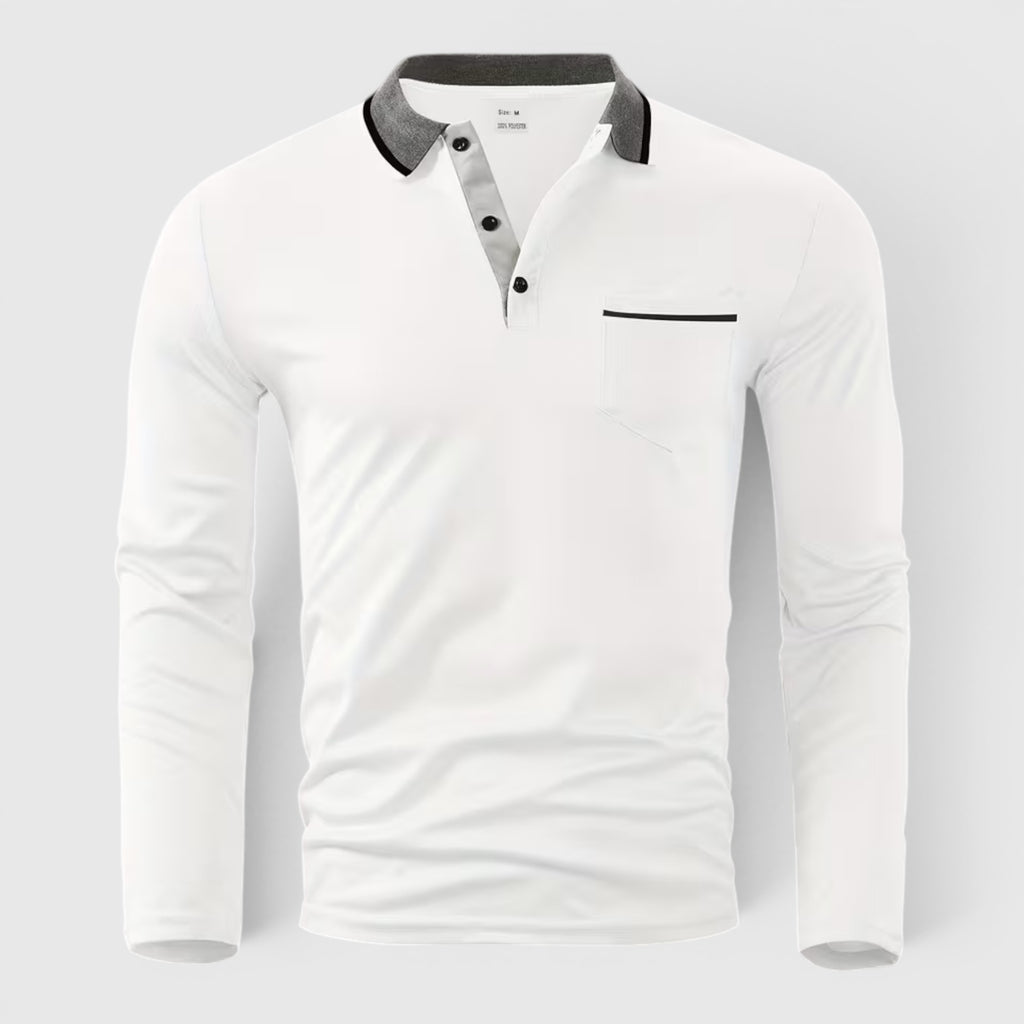 Ellmont London | Men's Long Sleeve Polo Shirt Contrast Collar Regular Fit Button Up