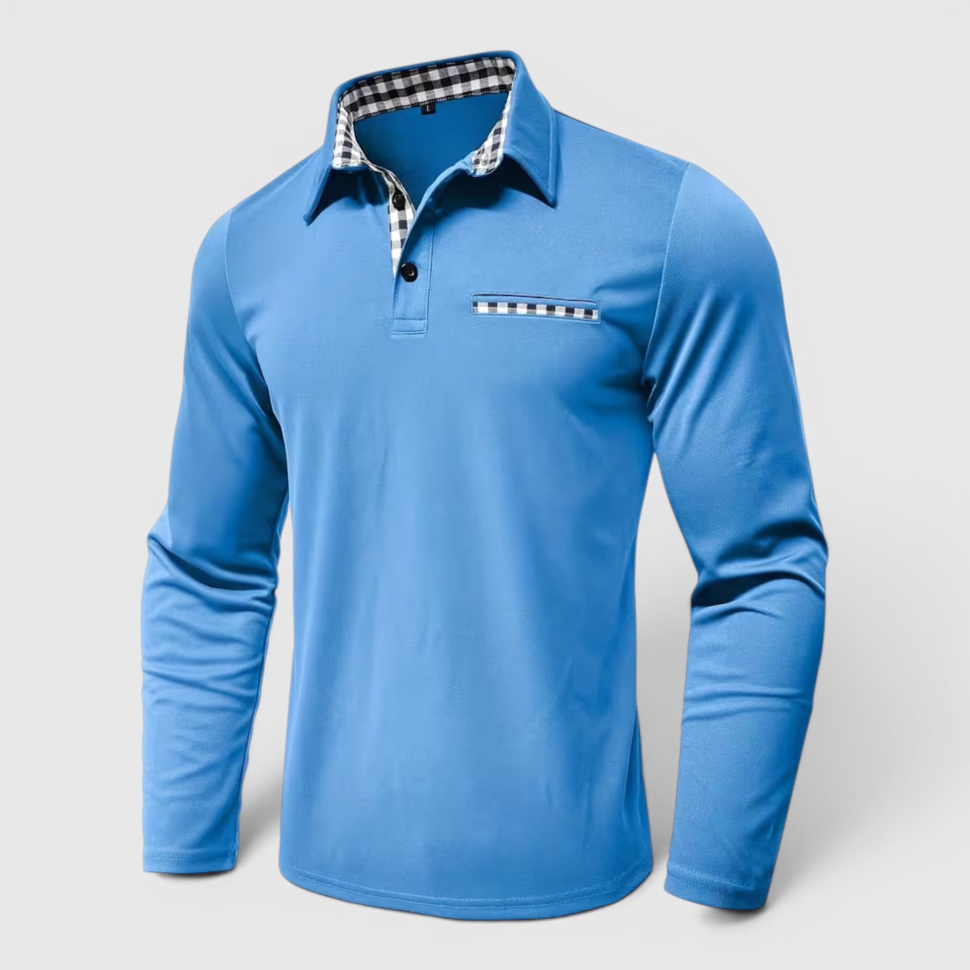 Ellmont London | Men's Polo Longsleeve V-Neck Sweater Quick-Dry Plaid Shirt