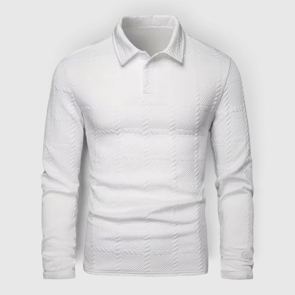 Lewis | Men's Textured Polo Shirt Casual Knit Long Sleeve for Daily Wear