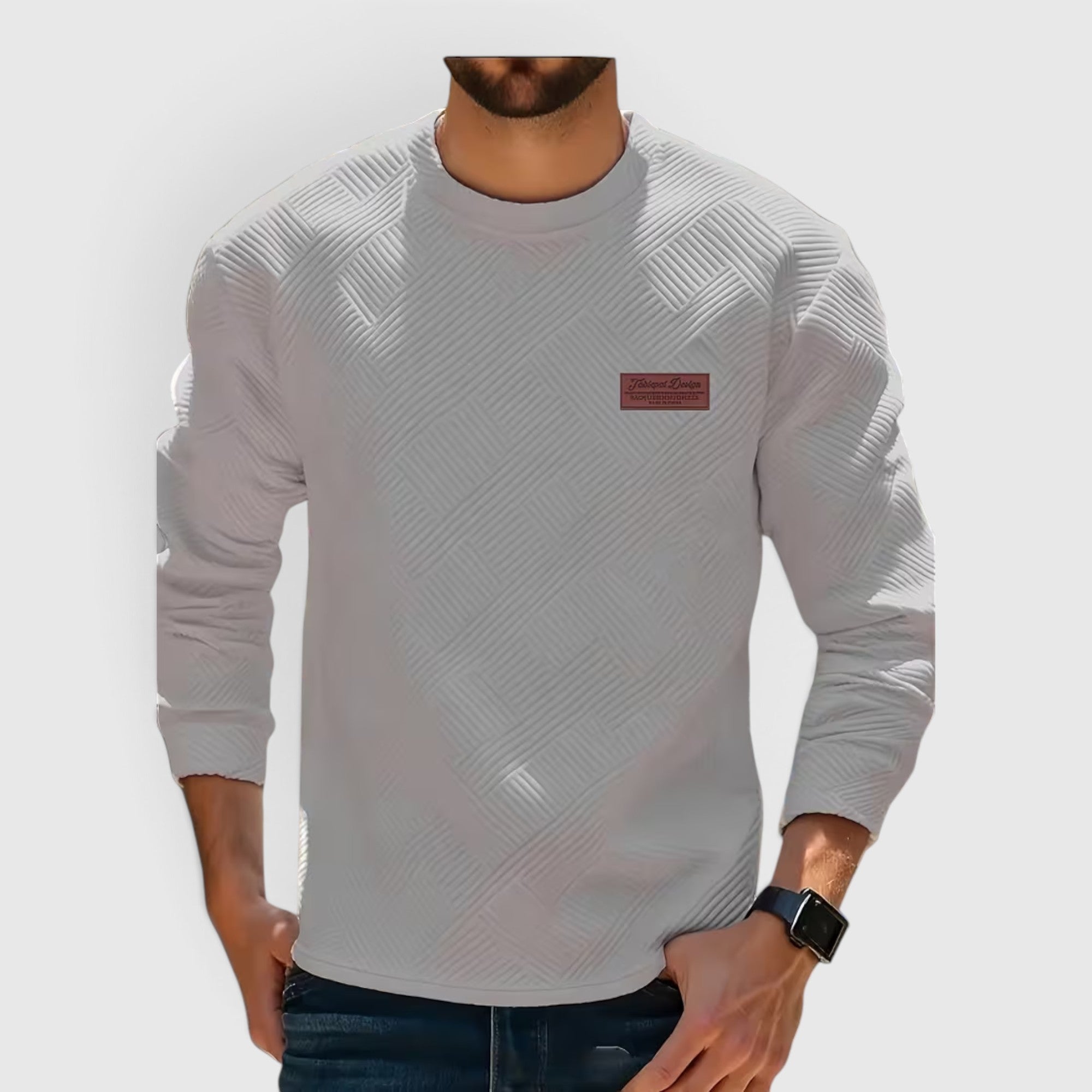 Nathan | Men's Casual Jacquard Sweatshirt – Long Sleeve Crew Neck Sweater
