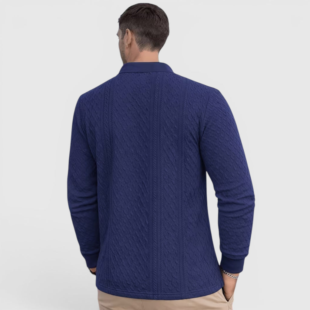 Karl | Men's Long Sleeve Jacquard Polo Shirt Crewneck Sweater Look