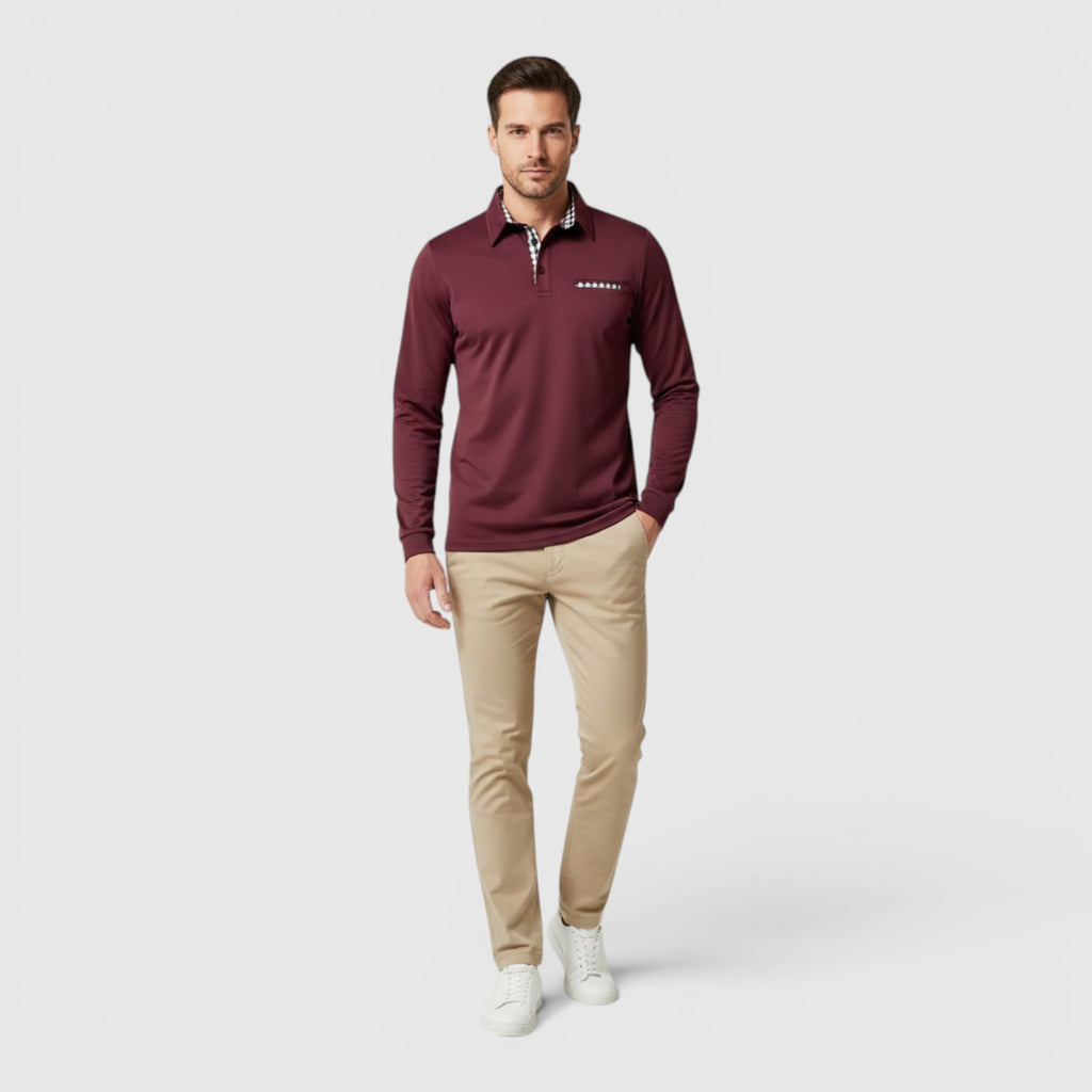 Ellmont London | Men's Polo Longsleeve V-Neck Sweater Quick-Dry Plaid Shirt