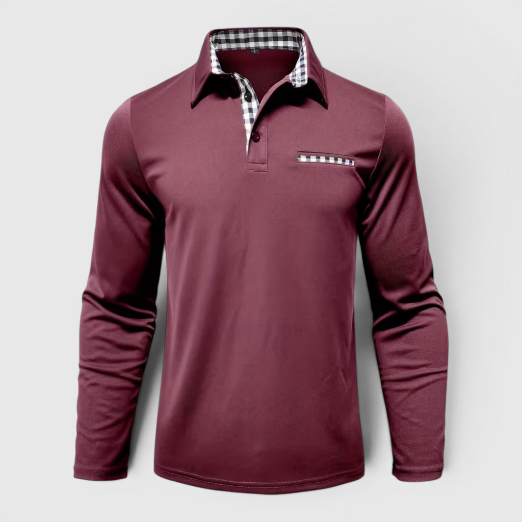 Ellmont London | Men's Polo Longsleeve V-Neck Sweater Quick-Dry Plaid Shirt