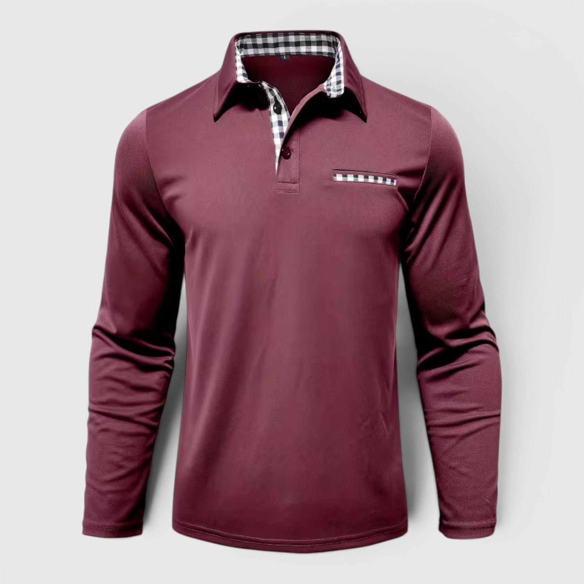 Ellmont London | Men's Polo Longsleeve V-Neck Sweater Quick-Dry Plaid Shirt