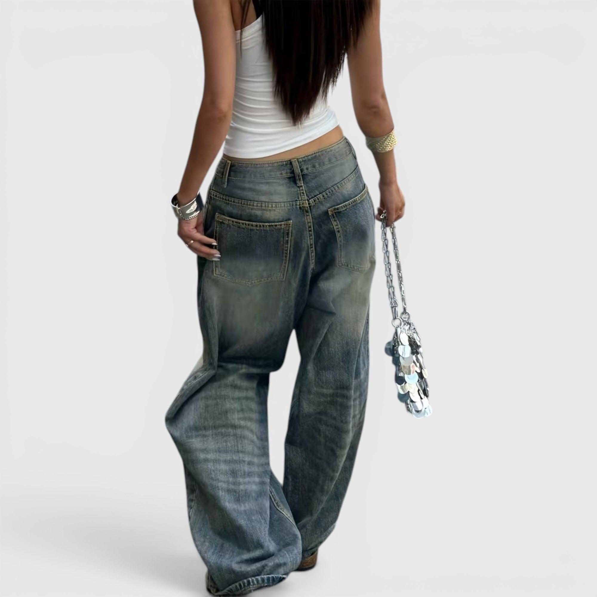 Ellmont London | Women's Oversized Baggy Jeans Straight Leg Casual Floor Length Pants