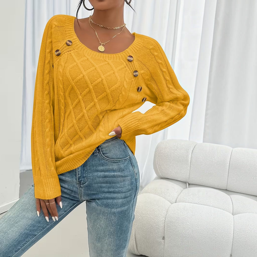 Ellmont London | Women's Soft Knit Sweater Pullover with Button Detail