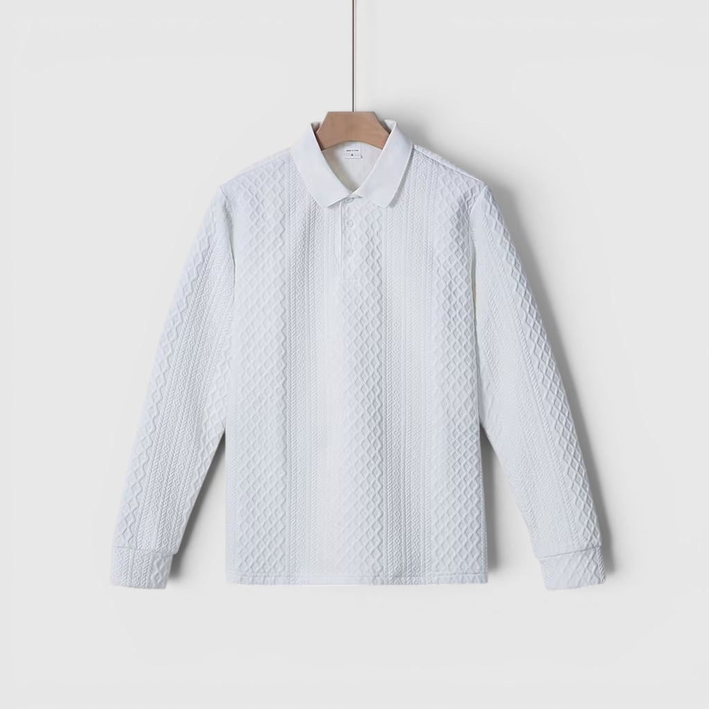 Karl | Men's Long Sleeve Jacquard Polo Shirt Crewneck Sweater Look
