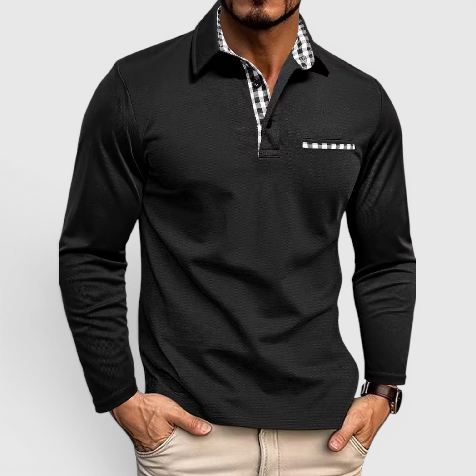Derek | Men's Polo Longsleeve V-Neck Sweater Quick-Dry Plaid Shirt