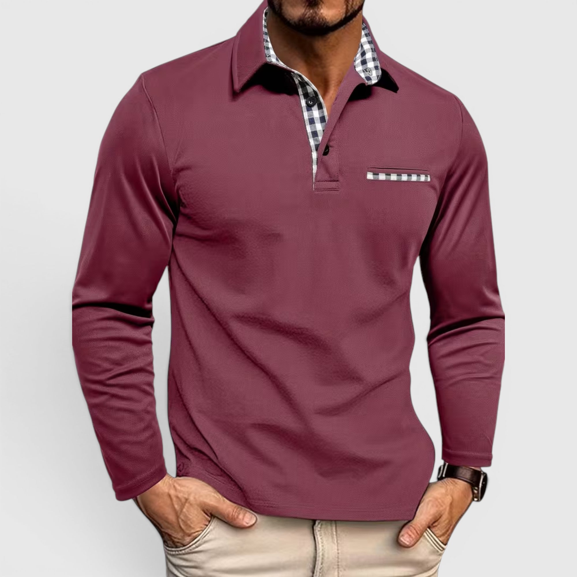 Derek | Men's Polo Longsleeve V-Neck Sweater Quick-Dry Plaid Shirt