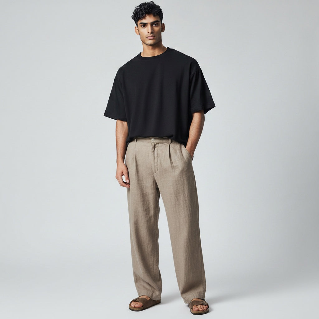 Ellmont London | Men’s Casual Wide Leg Drawstring Summer Linen Trousers