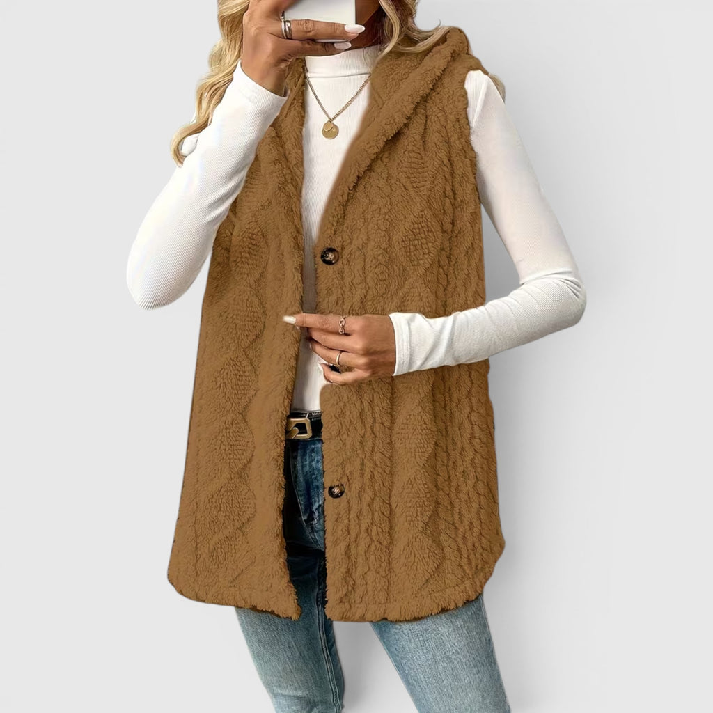 Ellmont London | Women's Warm Vest Button Front Hooded Outerwear