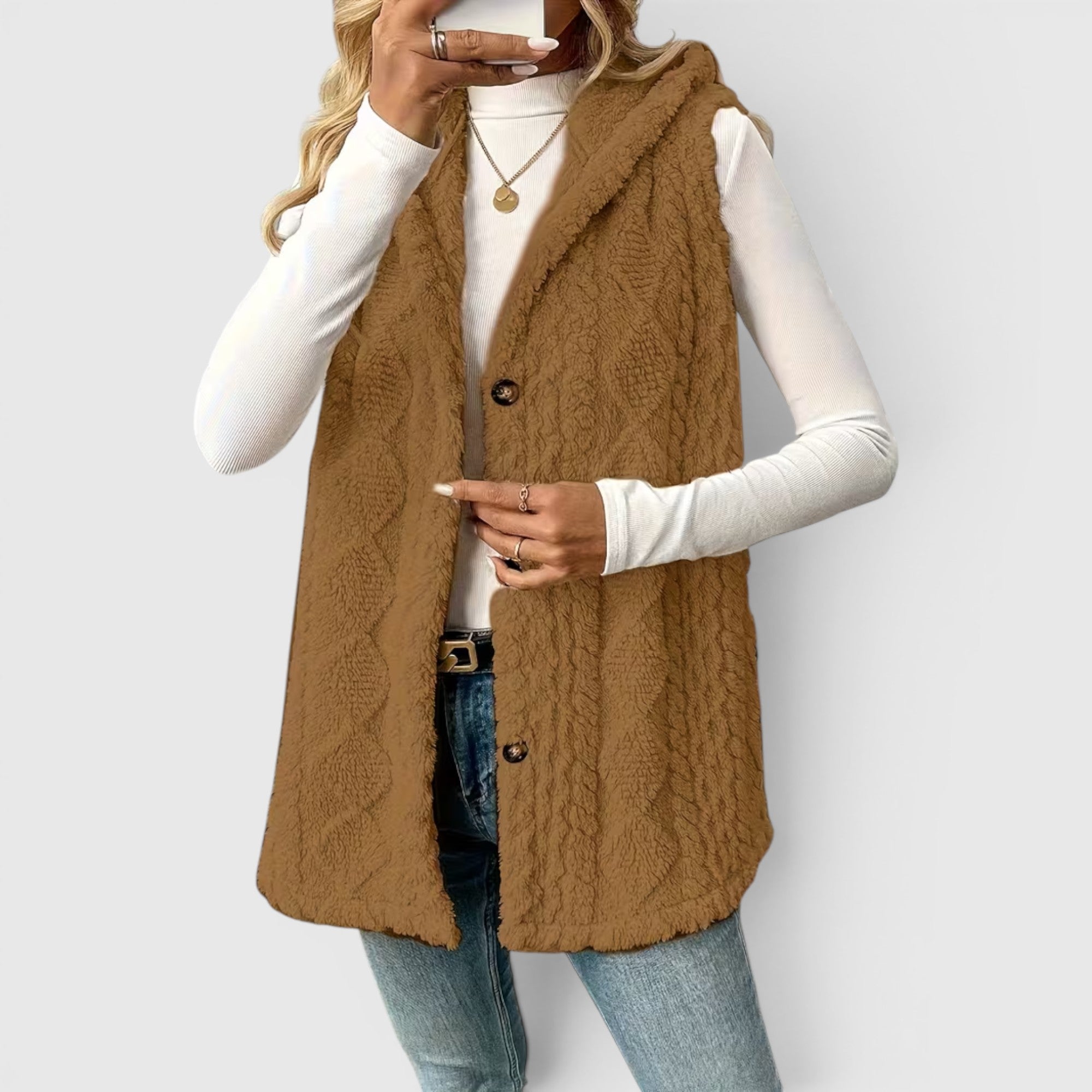 Ellmont London | Women's Warm Vest Button Front Hooded Outerwear