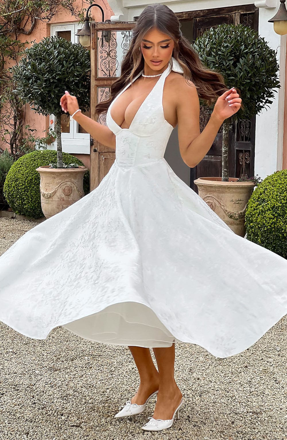 Quinn | Women’s Wedding Guest Dress Halter Midi Dress
