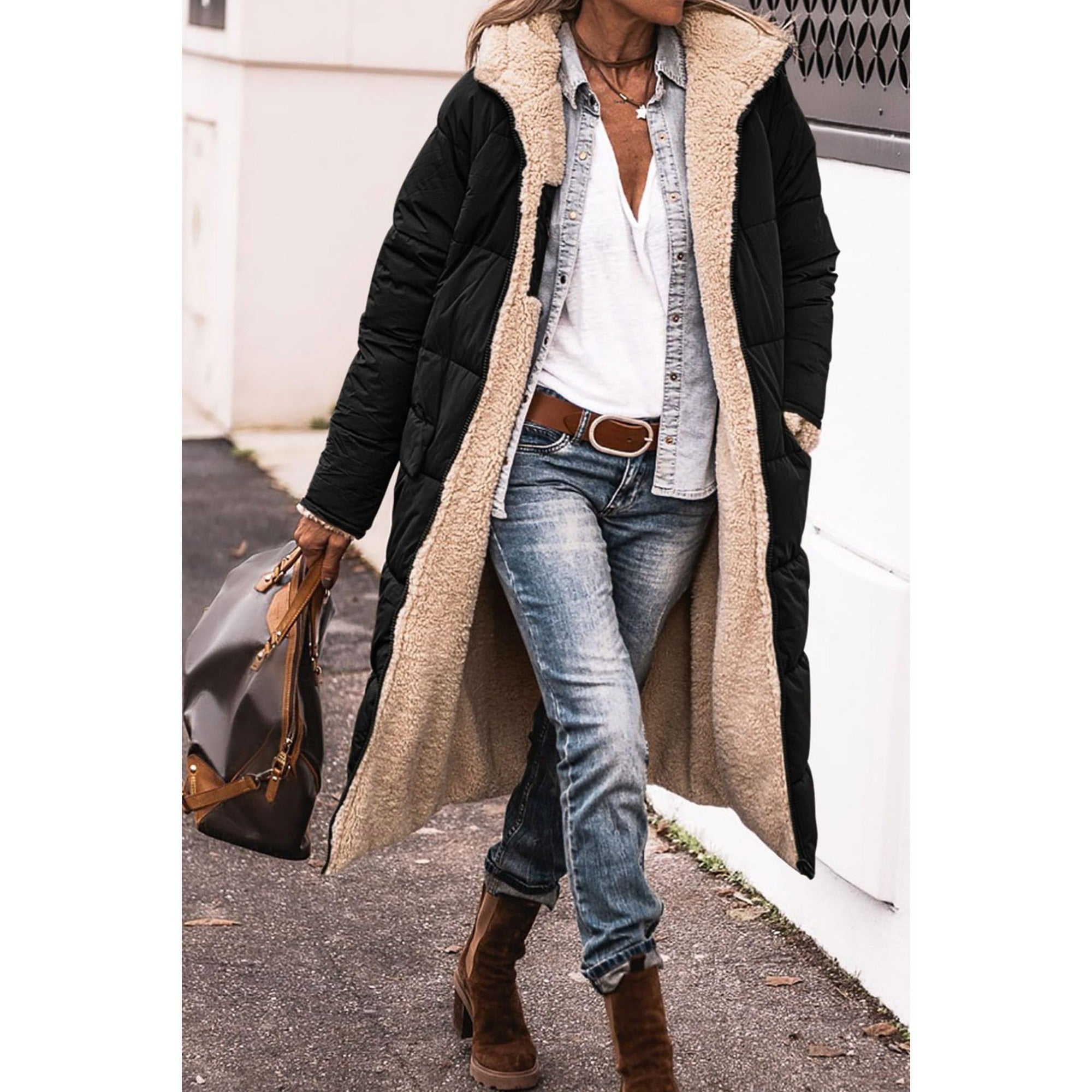 Lianne | Reversible Sherpa Coat - Black