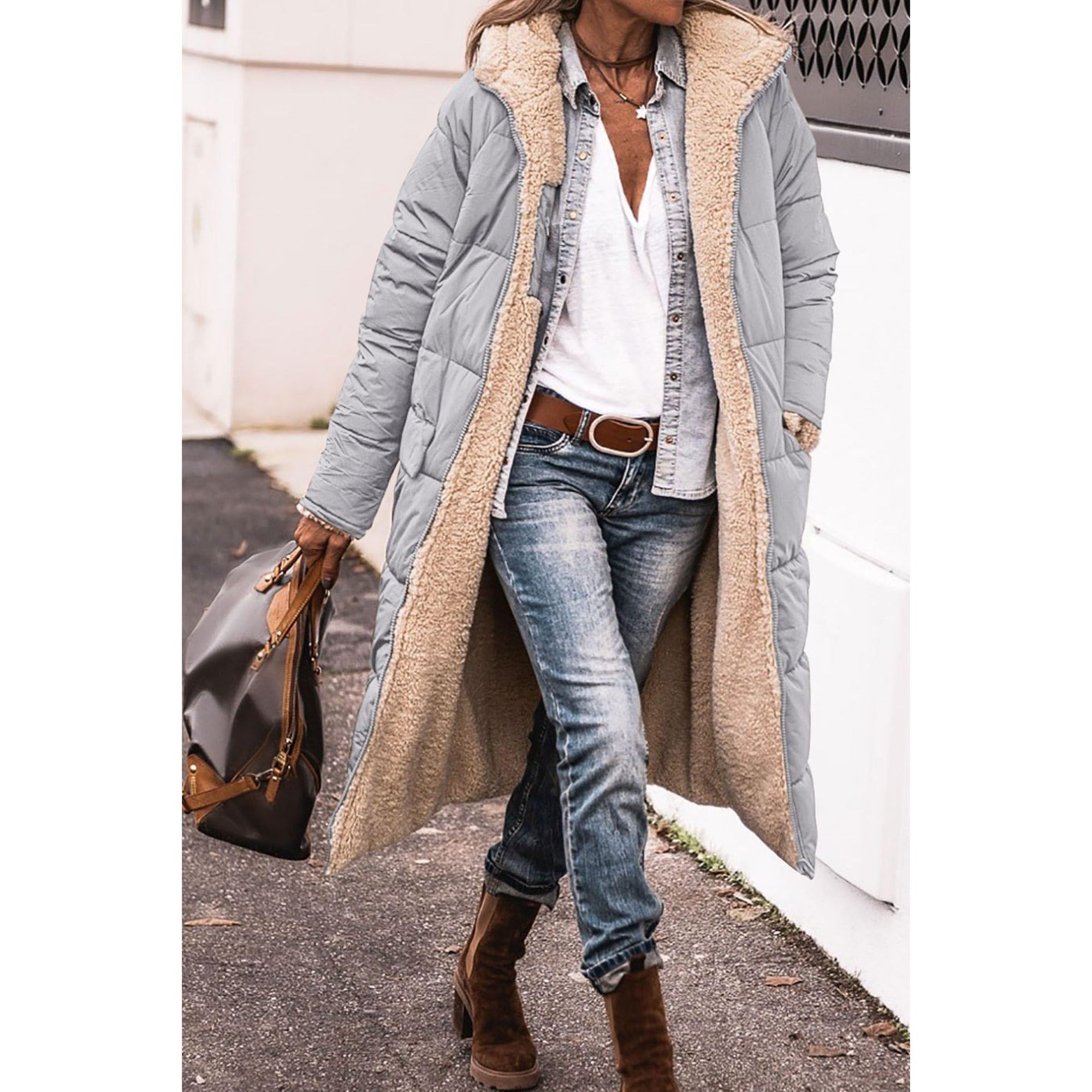 Lianne | Reversible Sherpa Coat - Gray