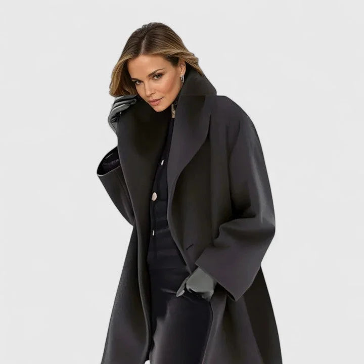 Women's Button-Front Shawl Collar Wool Coat