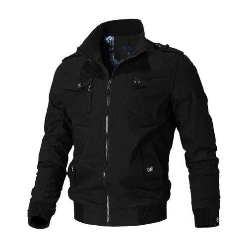Dean | Men's Military-Style Zip-Up Bomber Jacket Ribbed Cuff - Black