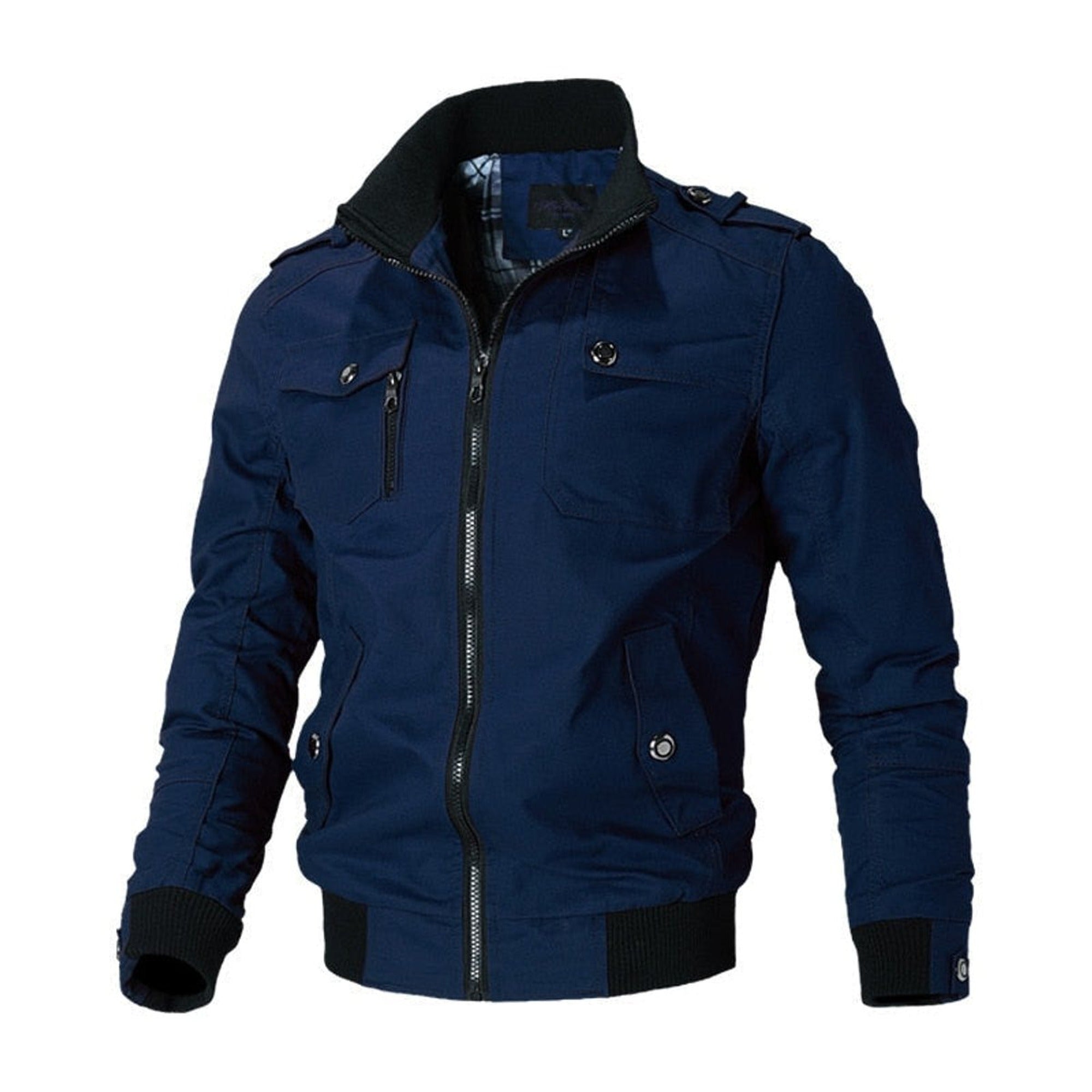 Dean | Men's Military-Style Zip-Up Bomber Jacket Ribbed Cuff - Blue