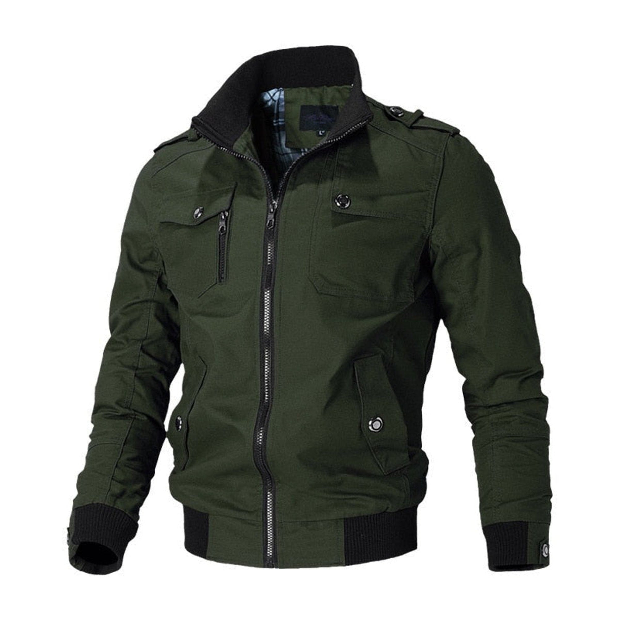 Dean | Men's Military-Style Zip-Up Bomber Jacket Ribbed Cuff - Green